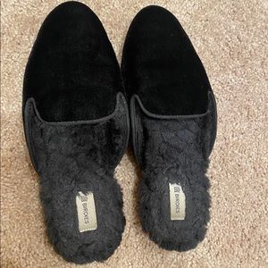 Birdies The Phoebe Black Velvet Faux Fur Slides